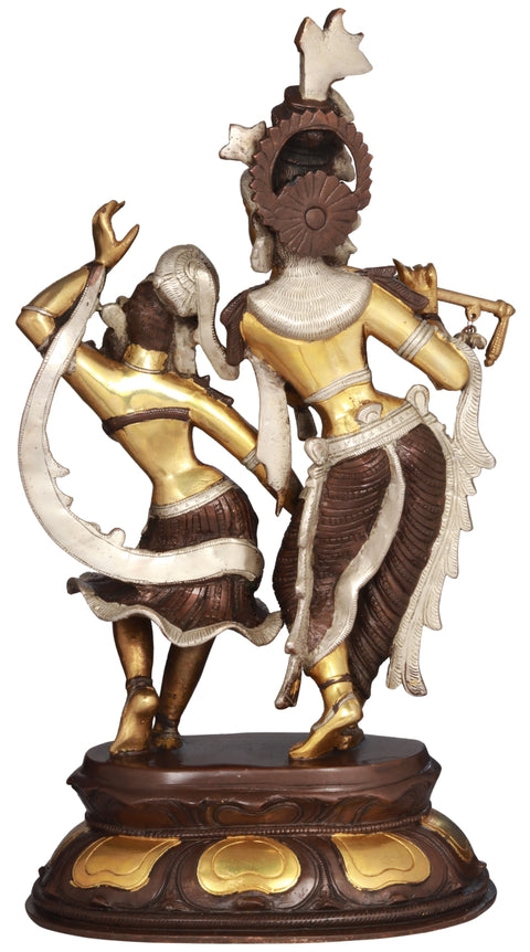 16" Radha and Krishna Engaged in Ecstatic Dance | Handmade Brass Statue | Made In India