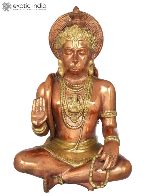 11" Brass Seated Hanuman Idol for Pooja Handmade