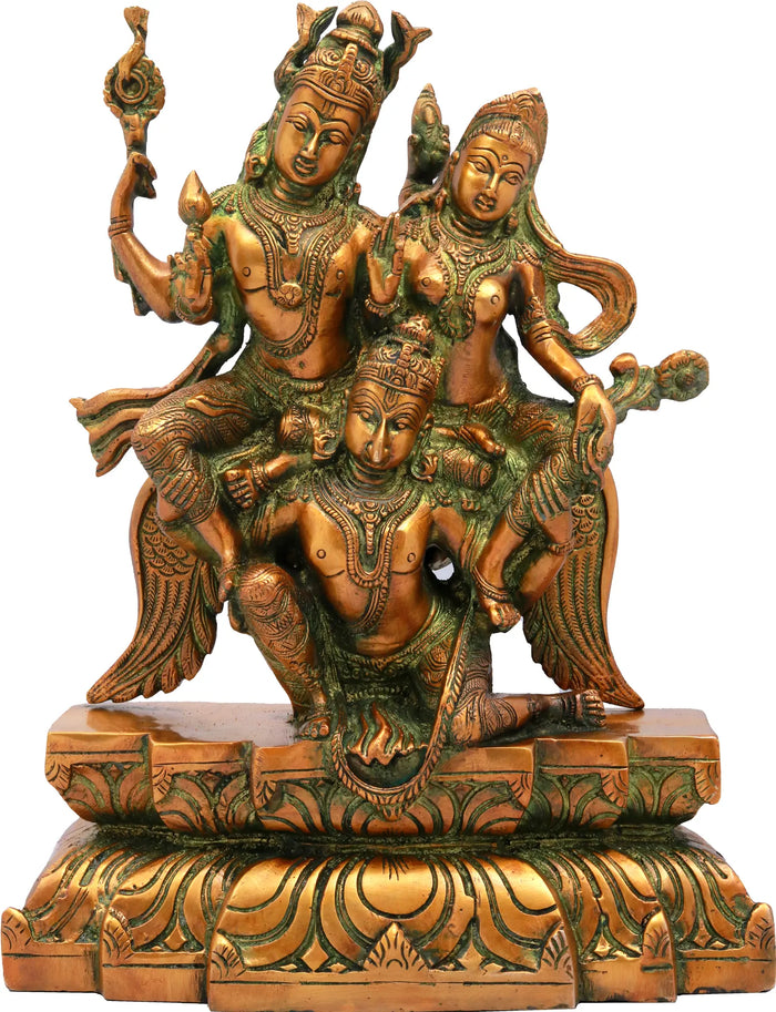 12" Garuda Carrying Vishnu and Lakshmi Brass Statue