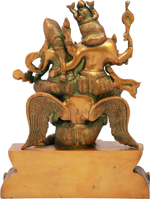 12" Garuda Carrying Vishnu & Lakshmi – Majestic Brass Sculpture of Divine Grace | Handmade in India