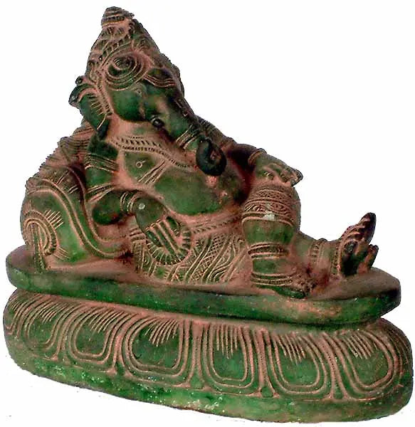 8" Handmade Brass Lord Ganesha Relaxing Statue