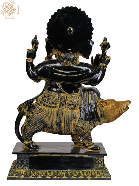 16" Lord Ganesha Seated on a Rat In Brass | Handmade | Made In India