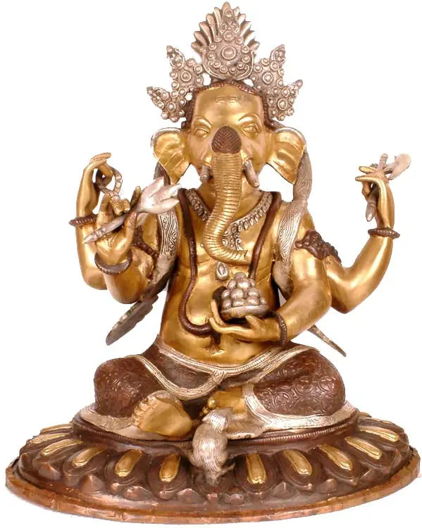 16" Handmade Lord Ganesha Brass Statue - Nepalese Art