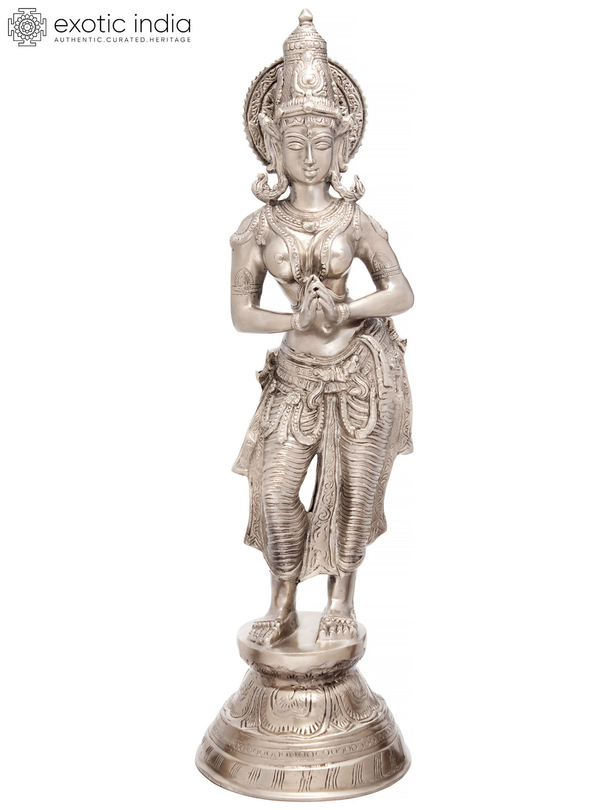 28" Namaste Lady (Anjali Mudra) In Brass | Handmade | Made In India