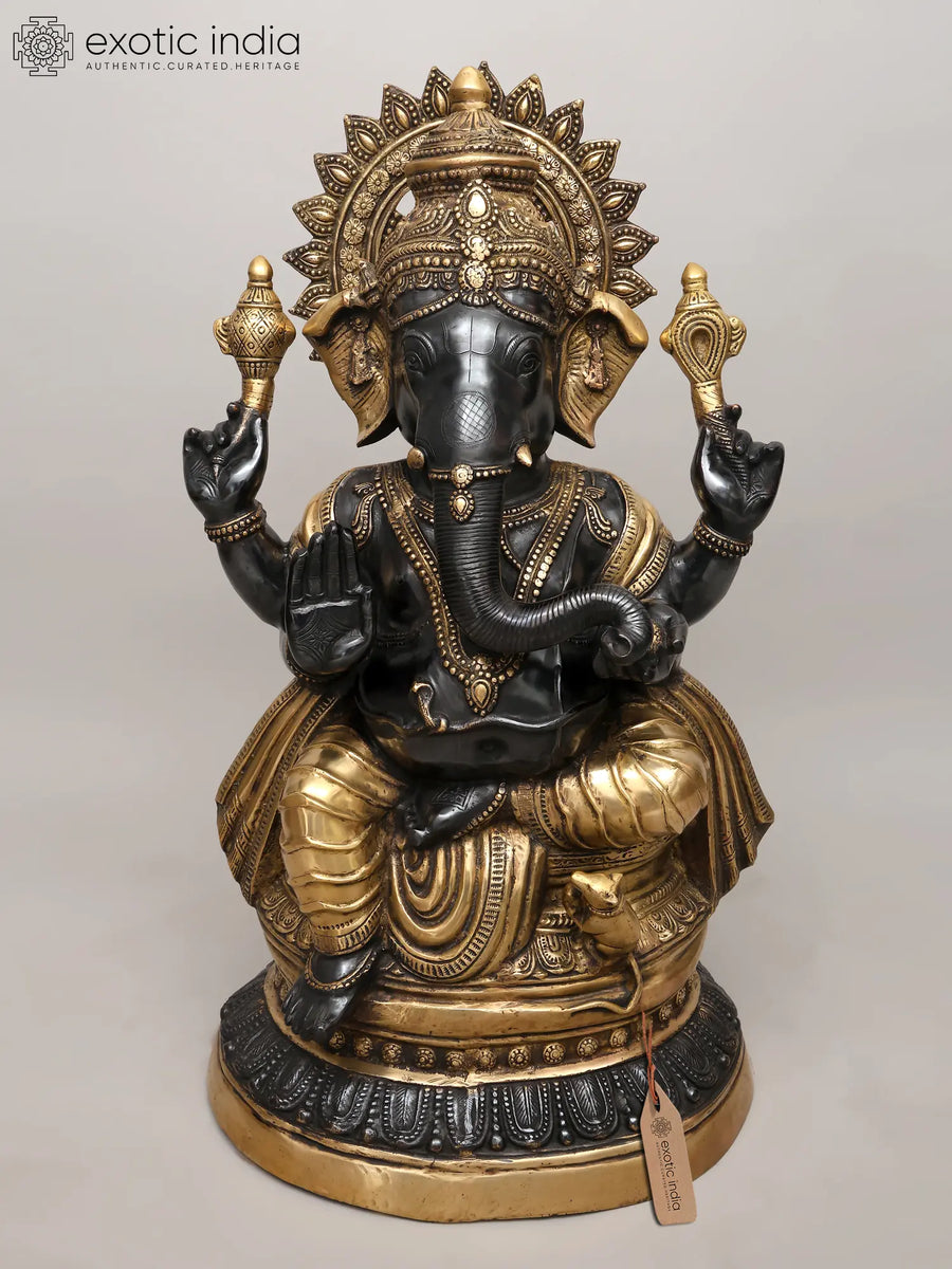 36" Large Handmade Ganesha Brass Statue for Home Decor