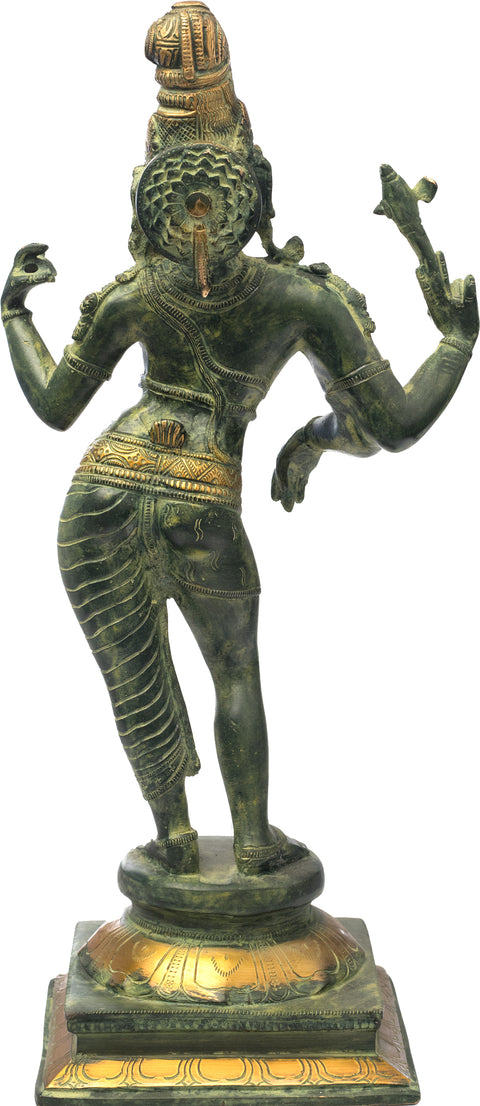 15" Ardhanarishvara Brass Statue | Handcrafted Indian Art | Spiritual Home Decor