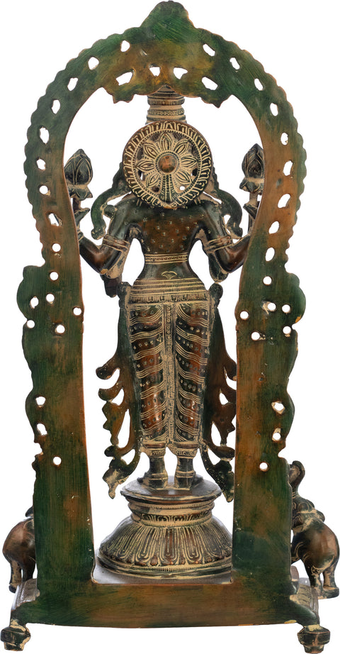 16" Vishnu-Lakshmi With Prabhavali And Elephant Diyas In Brass | Handmade | Made In India