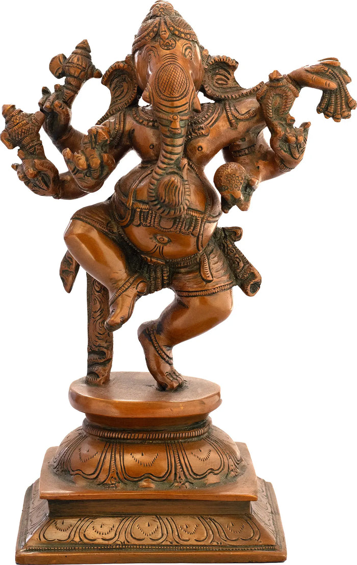 9" Six-Armed Dancing Ganesha Brass Idol for Home Pooja