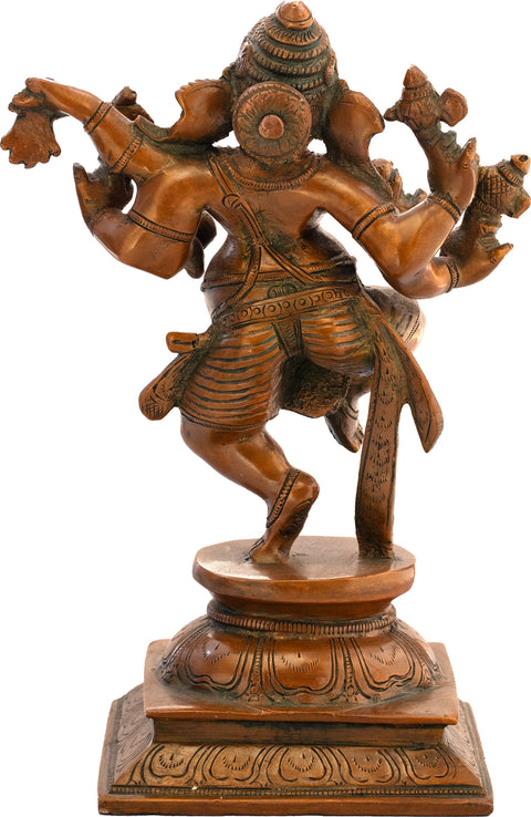 9" Six-Armed Nritya Ganesha Brass Sculpture | Handcrafted Divine Idol | Authentic Indian Art