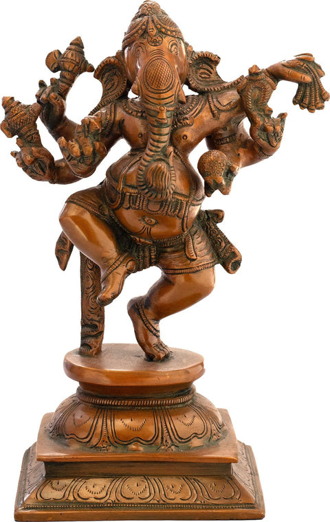 9" Six-Armed Nritya Ganesha Brass Sculpture | Handcrafted Divine Idol | Authentic Indian Art
