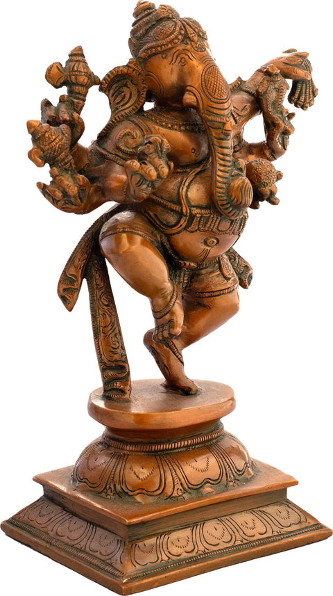 9" Six-Armed Nritya Ganesha Brass Sculpture | Handcrafted Divine Idol | Authentic Indian Art