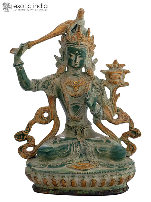 8" Manjushri Tibetan Buddhist Brass Statue Handmade