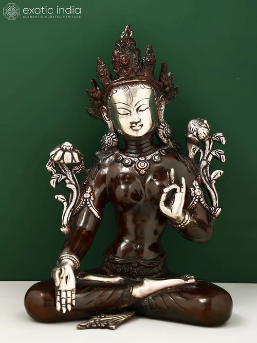 9" White Tara Brass Statue - Tibetan Buddhist Goddess Handmade