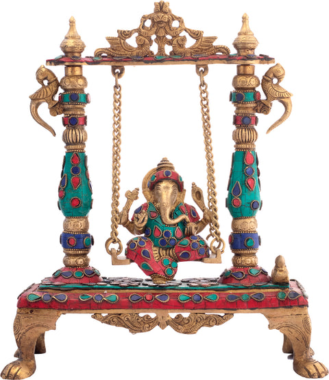 13" Lord Ganesha on a Swing In Brass | Handmade | Made In India