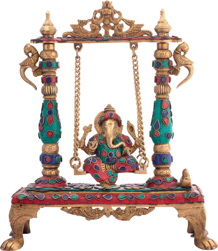 13" Handmade Lord Ganesha on Swing Brass Statue