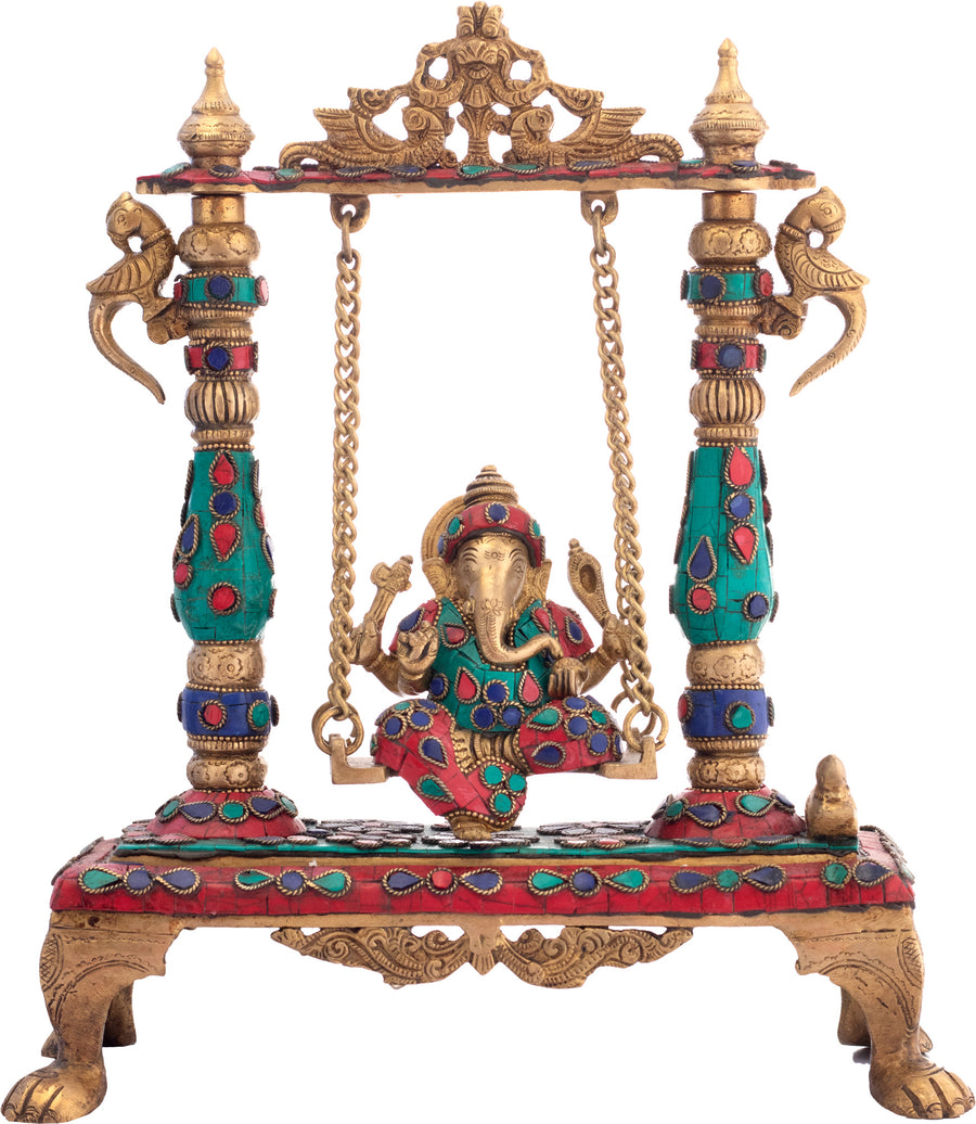 13" Handmade Lord Ganesha on Swing Brass Statue