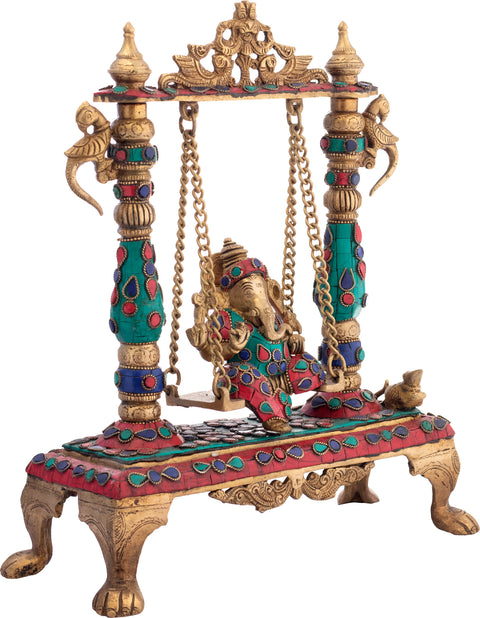 13" Lord Ganesha on a Swing In Brass | Handmade | Made In India