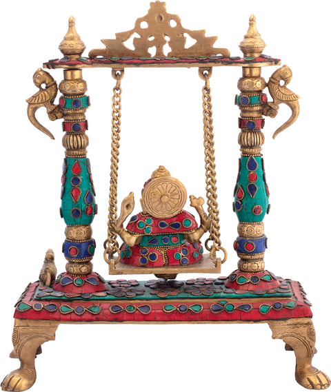 13" Lord Ganesha on a Swing In Brass | Handmade | Made In India