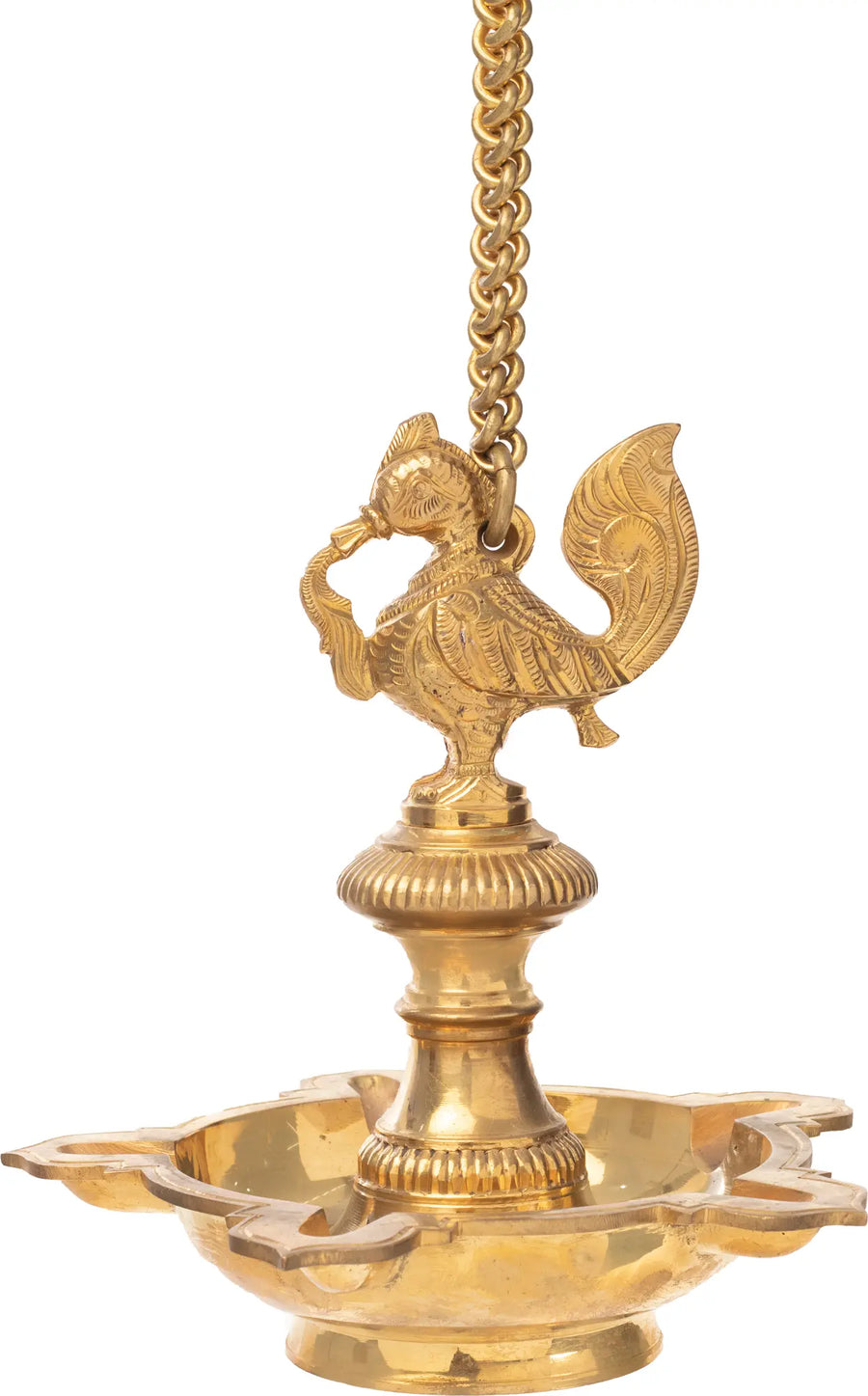 9" Brass Peacock Roof Hanging Lamp Five Wicks Handmade