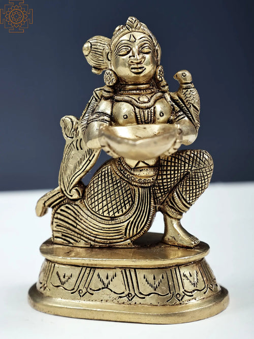 5" Brass Maiden Lamp Holder Statue Handmade