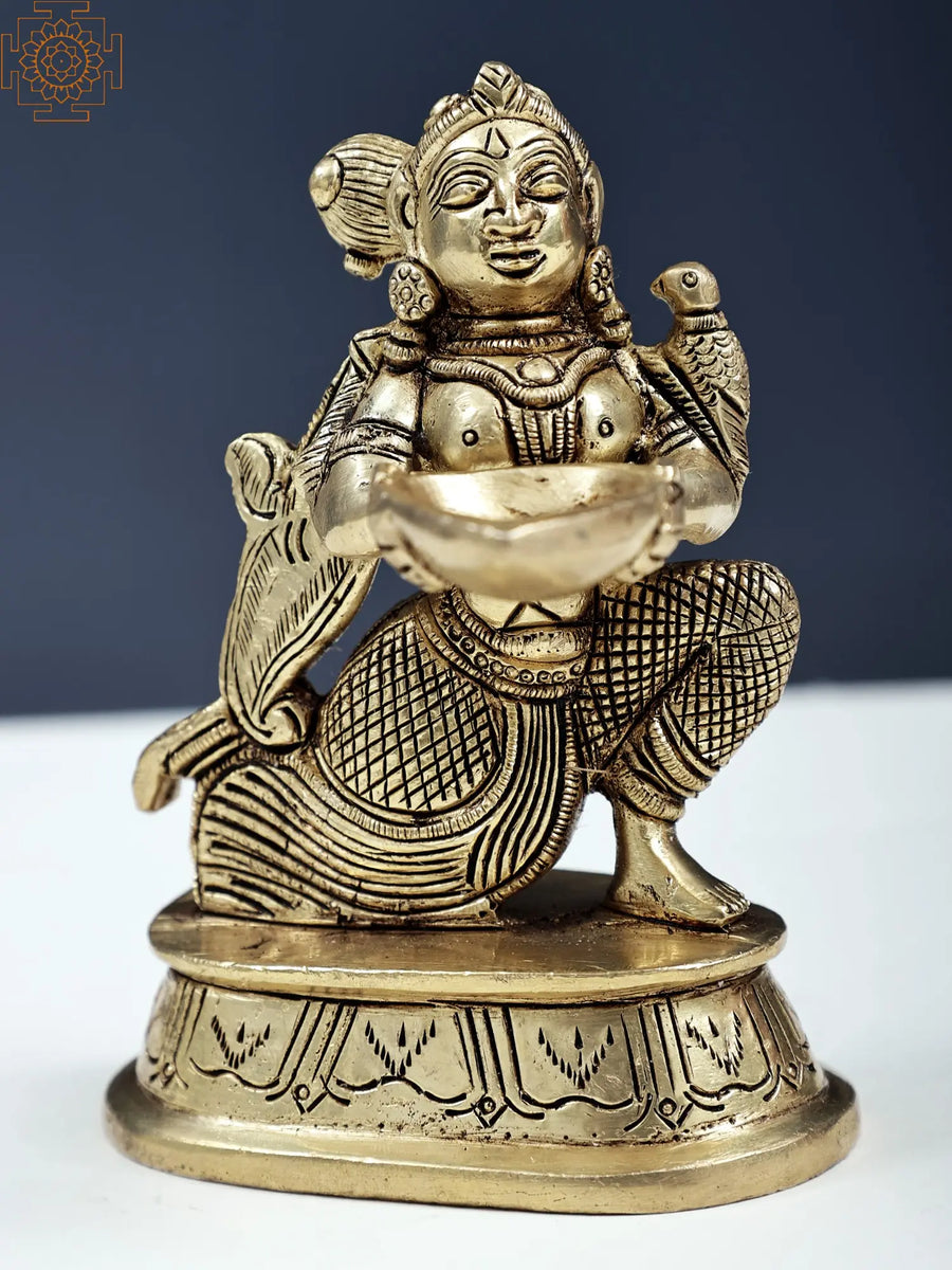 5" Brass Maiden Lamp Holder Statue Handmade