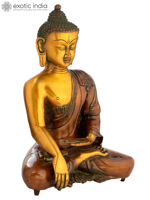 11" Lord Buddha Bhumisparsha Mudra Brass Statue Handmade
