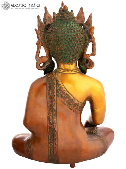 14" Buddha With The Elaborate Crown And Kundalas In Brass | Handmade | Made In India