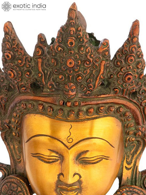 14" Buddha With The Elaborate Crown And Kundalas In Brass | Handmade | Made In India