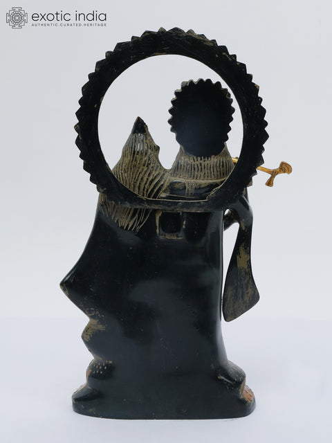 13" Brass Radha-Krishna Idol with Their Lotus-studded Aureole | Handmade | Made in India