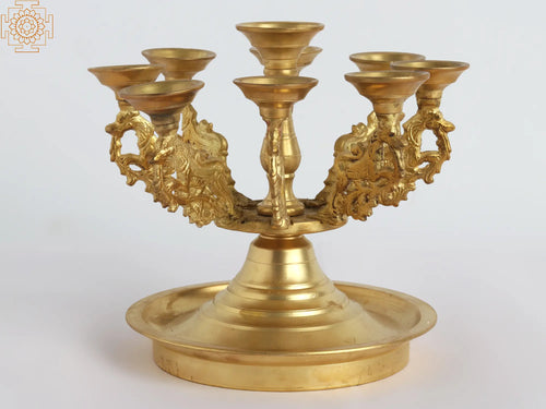 8" Nine Wick Yali Brass Lamp with Stand Handmade
