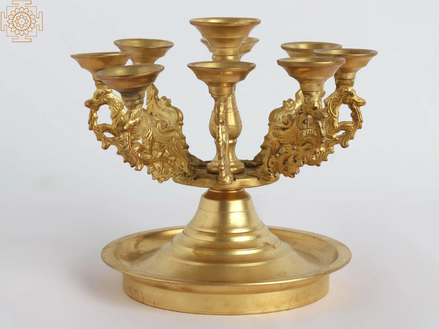 8" Nine Wick Yali Brass Lamp with Stand Handmade