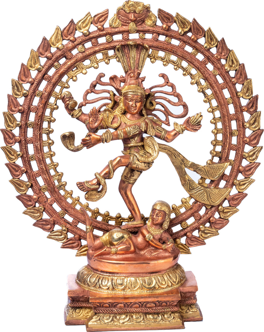 19" Handmade Nataraja Brass Statue with Peach and Gold Finish