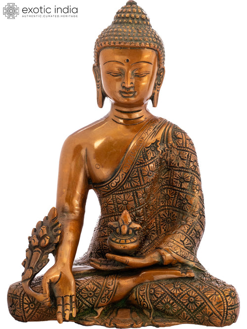 8" Medicine Buddha Tibetan Brass Statue Handmade