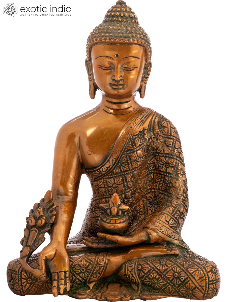 8" Medicine Buddha Tibetan Brass Statue Handmade