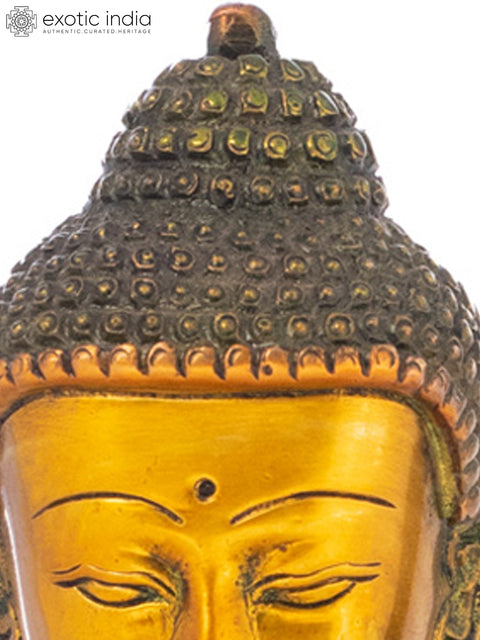 11" Tibetan Buddhist Lord Buddha Seated On Double Lotus Pedestal In Brass | Handmade | Made In India