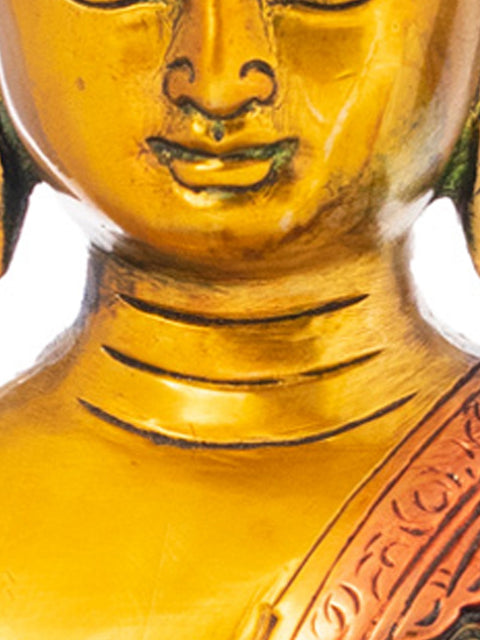 11" Tibetan Buddhist Lord Buddha Seated On Double Lotus Pedestal In Brass | Handmade | Made In India