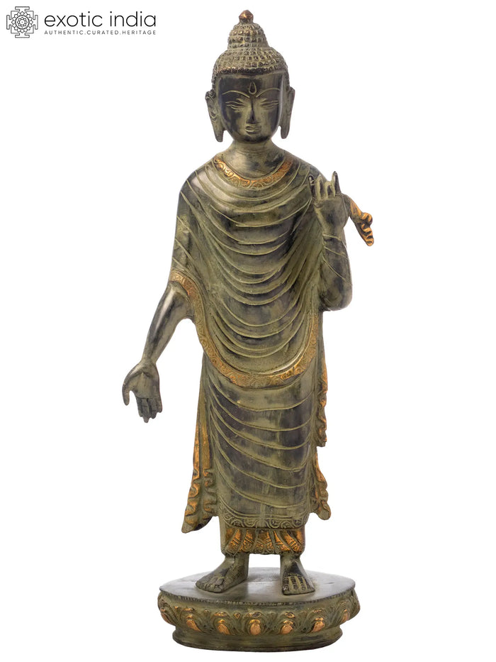 15" Standing Buddha Tibetan Buddhist Brass Statue Handmade