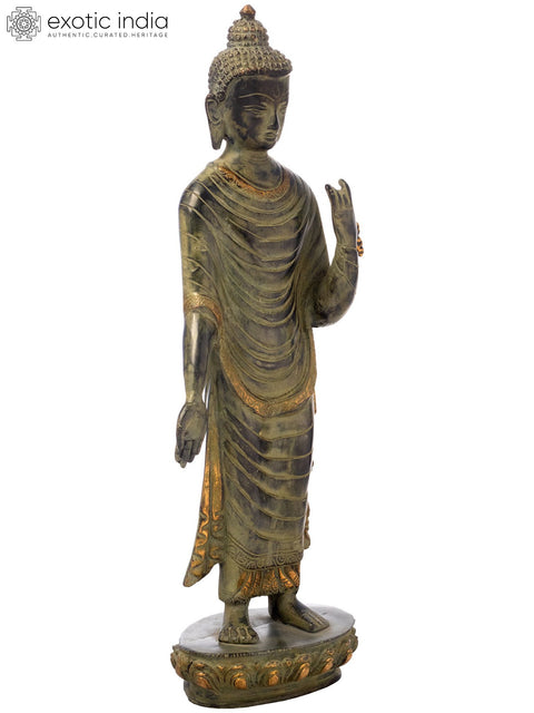 15" Standing Buddha (Tibetan Buddhist Deity) In Brass | Handmade | Made In India