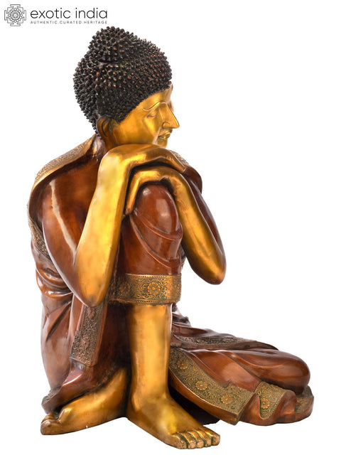 29" Handmade Shakyamuni Buddha Brass Statue - Introspective Spiritual Art | Made in India