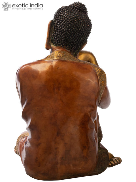 29" Handmade Shakyamuni Buddha Brass Statue - Introspective Spiritual Art | Made in India