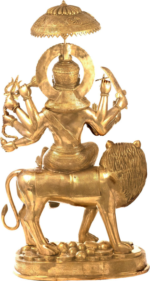 62" Simhavahini Durga Brass Sculpture Ð Goddess on Leonine Vahan - Handmade in India