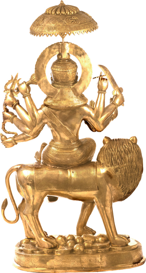 62" Simhavahini Durga Brass Sculpture – Goddess on Leonine Vahan - Handmade in India