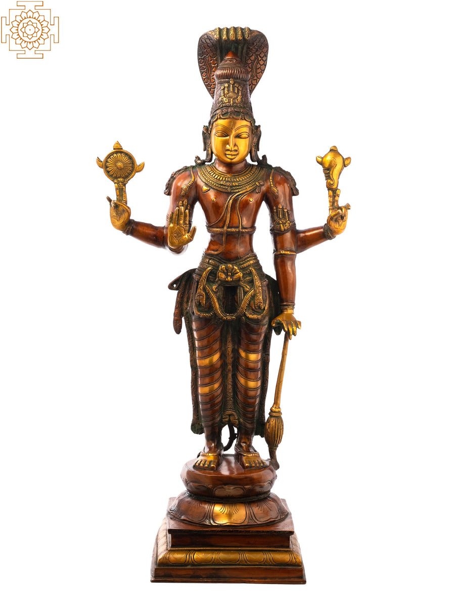 38" Sthanaka Vishnu Brass Statue Handmade