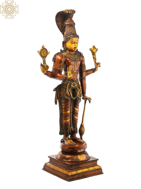 38" Sthanaka Vishnu In Brass | Handmade | Made In India