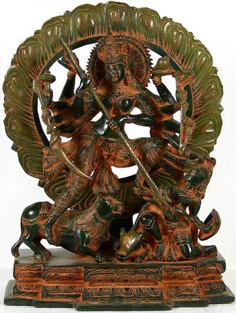 12" Mahishasuramardini Durga Ten-Armed Brass Statue Handmade