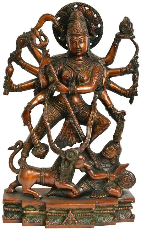 11" Brass Maa Durga Dashabhujadharini Handcrafted Statue