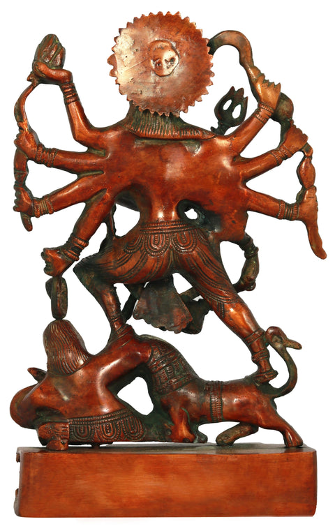 11" Handcrafted Brass Statue Maa Durga in her Dashabhujadharini form