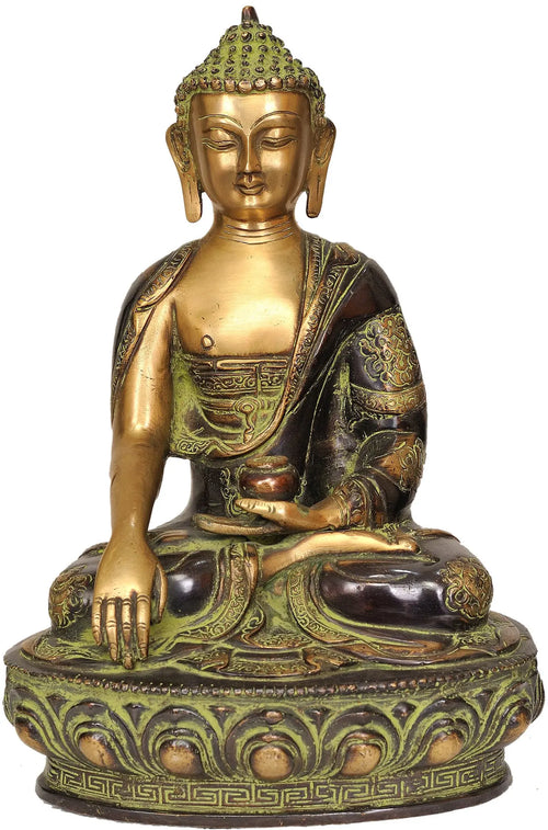 12" Handmade Brass Lord Buddha Bhumisparsha Mudra Statue