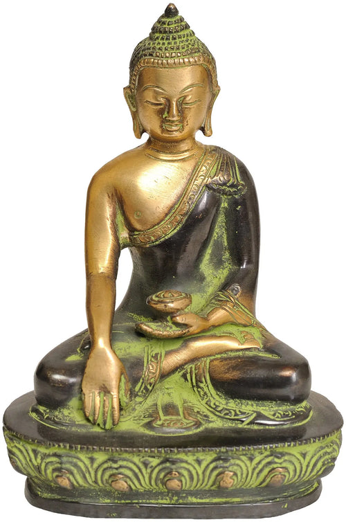 5" Handmade Buddha Brass Idol in Bhumisparsha Mudra