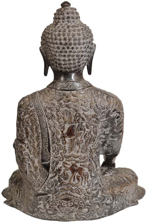 13" Handmade Brass Buddha Bhumisparsha Mudra Tibetan Statue